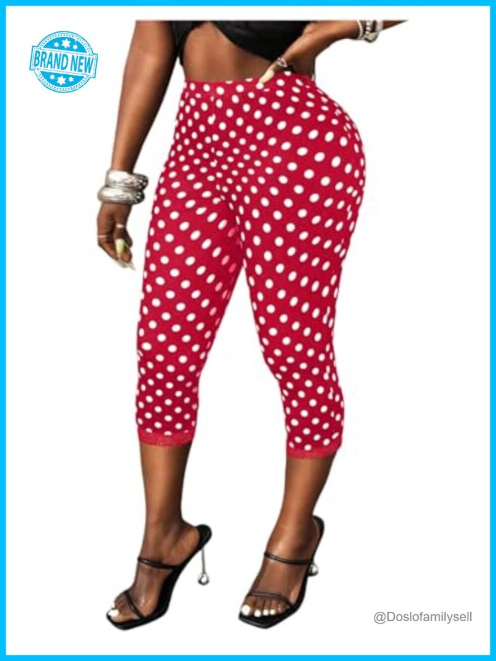 High Waisted Polka Dot Capri Leggings Skinny Stretchy Yoga Pants for Women